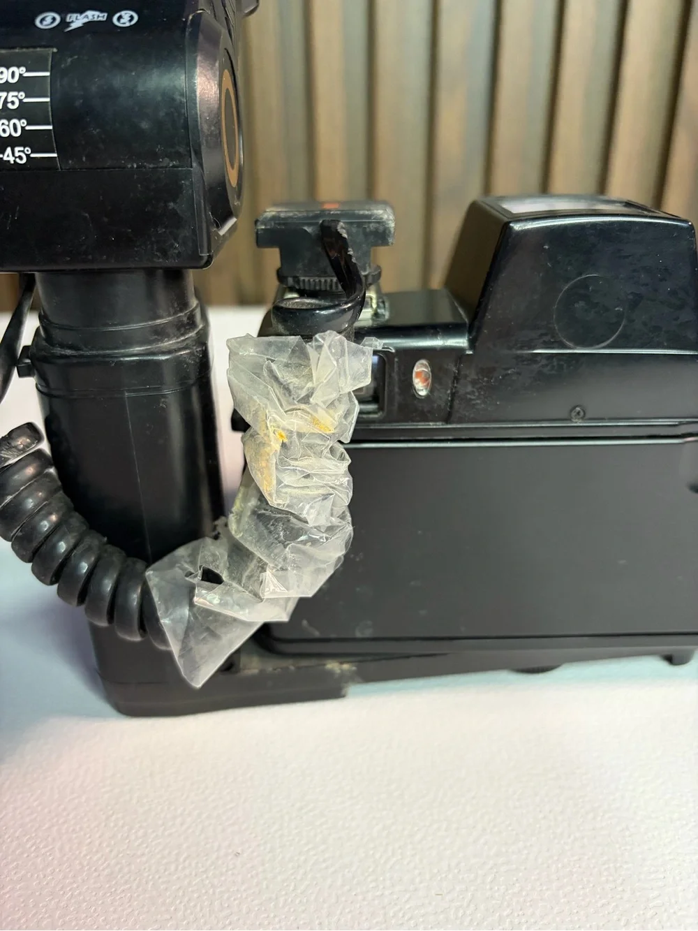 Olympus Black Film Camera with Detachable Flash Grip